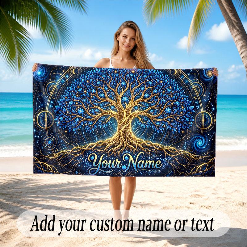 Tree of Life Theme Beach Towel Personalized Custom Name & Text Soft Quick Dry Beach Towel for Swimming Travel