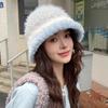 Autumn Winter Knit Color Block Bucket Hat Casual Elegant Warm Slim Face Woolen Hat