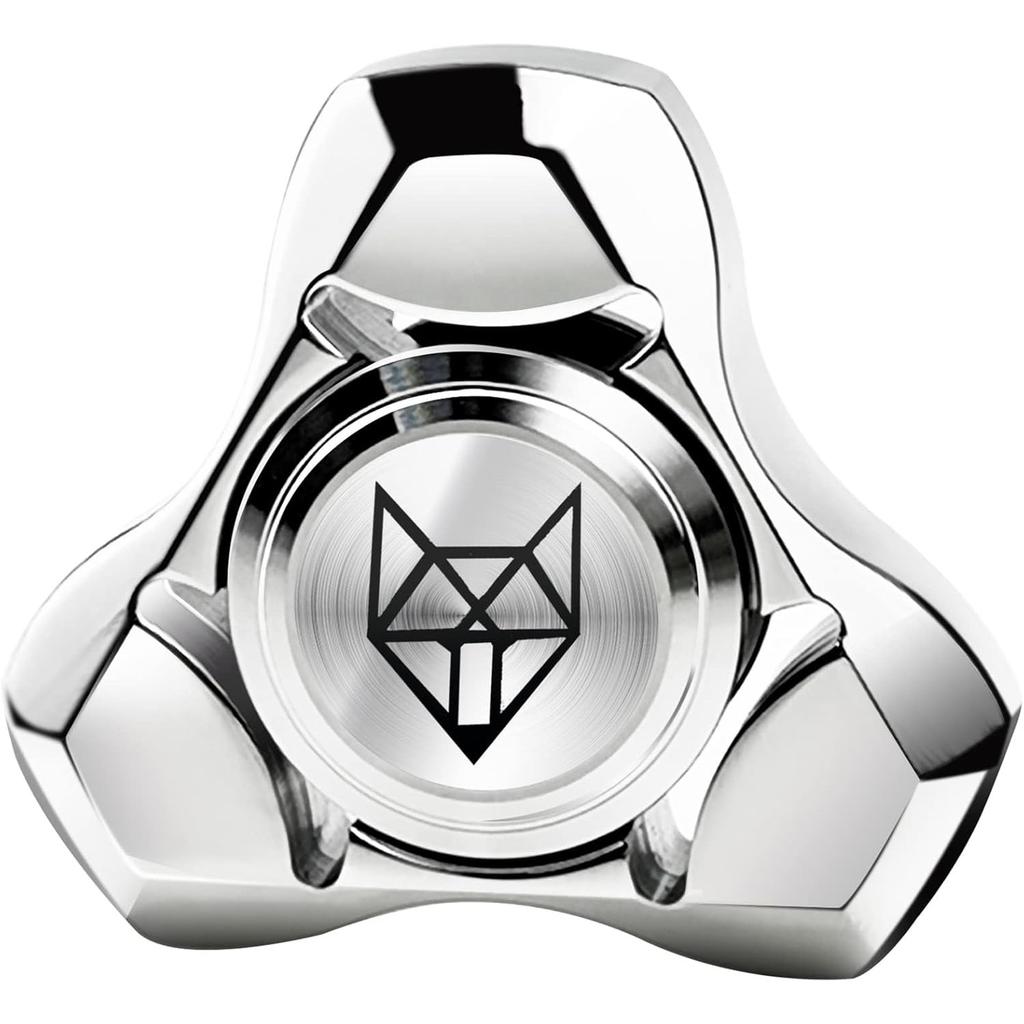 Metal Fidget Spinner for Adults, Stainless Steel Heavy Spinning Toys, Small Mini Fox Hand Gyro, Bearing Premium Long High Spin Fidget Block, Silver