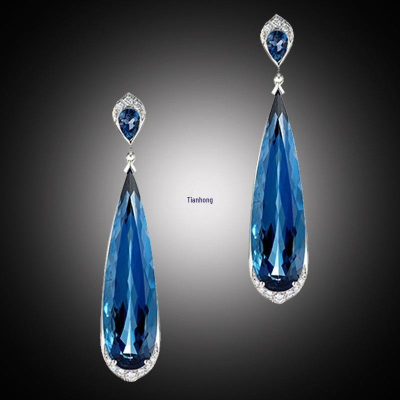 Elegant Blue Teardrop Rhinestone Earrings for Brides