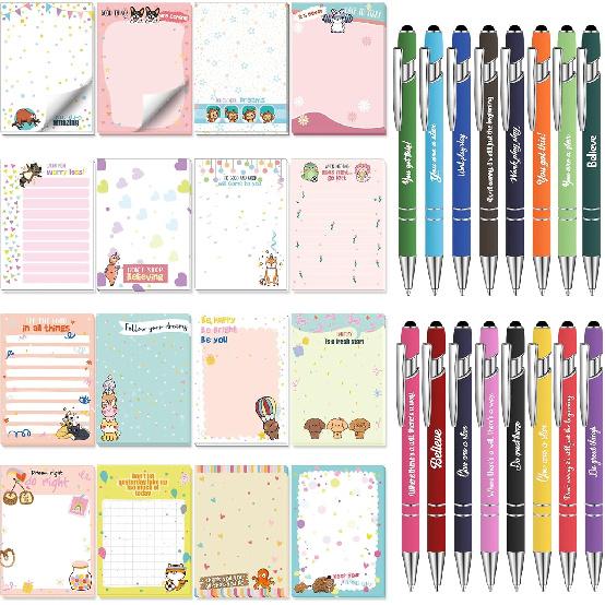 Nuanchu 32 Pcs Motivational Notepads with Pens for Coworkers Adults Christmas Appreciation Gifts Set Bulk Sticky Notes Gift for Office Supplies Motivational