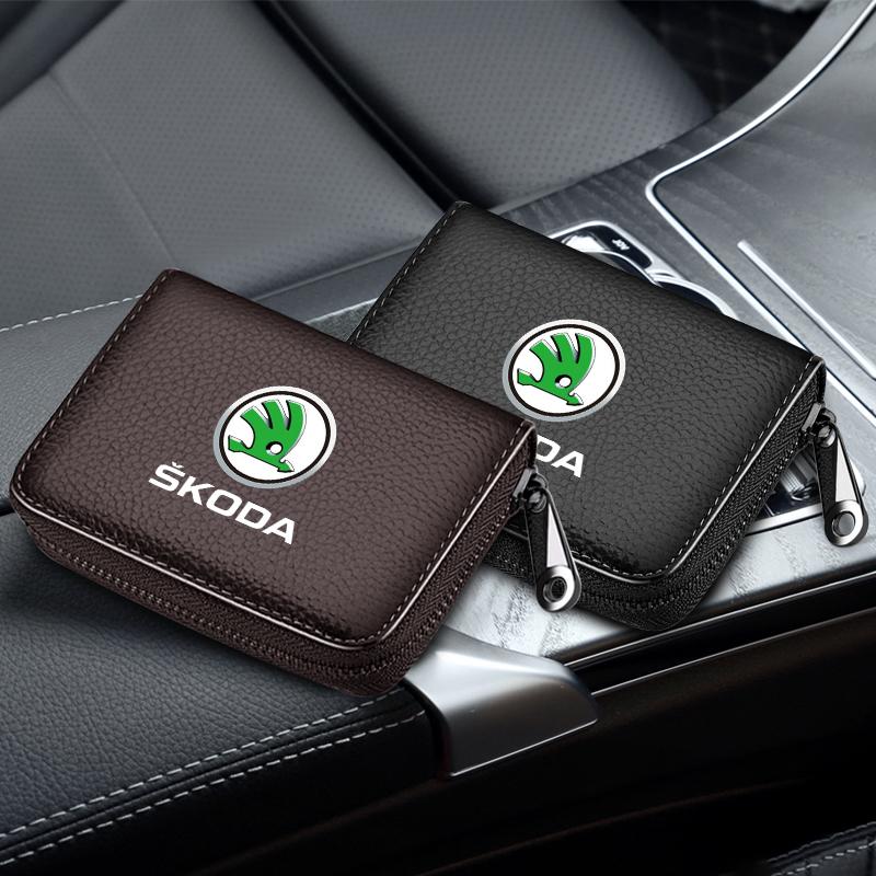 Leather Car Driver's License ID Card Bank Card Wallet Car Styling For Skoda Octavia Superb Rapid Kodiaq Karoq Fabia Kamiq Roomster Citigo