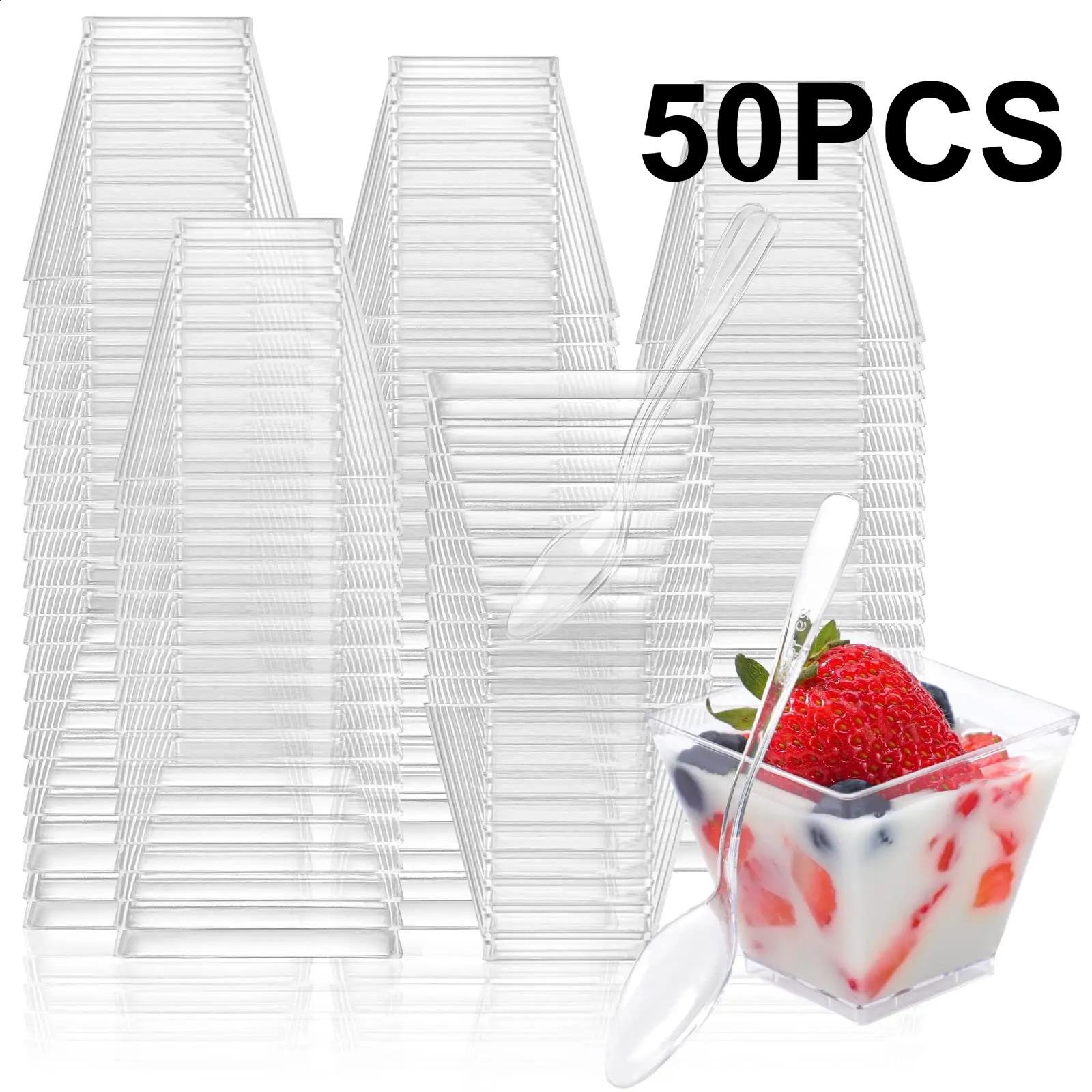

50/100pcs Dessert Cups with Spoon 2OZ Mini Party Small Plastic Cups Ice Cream Mousse Pudding Cups Kitchen Tools Wholesale