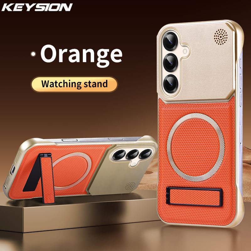KEYSION Luxury Magnetic PU Leather Aromatherapy Phone Case for Samsung Galaxy S22 S23 Ultra Kickstand Borderless Back Cover