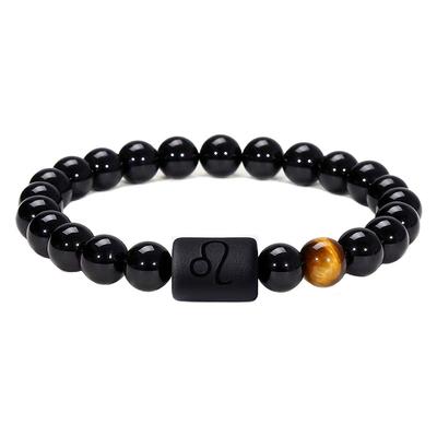 Zodiac Bracelet For Men 8mm Natural Black Onyx Tiger Eye Stone Star Sign Constellation Friendship Prayer Blessing Bracelet Gifts
