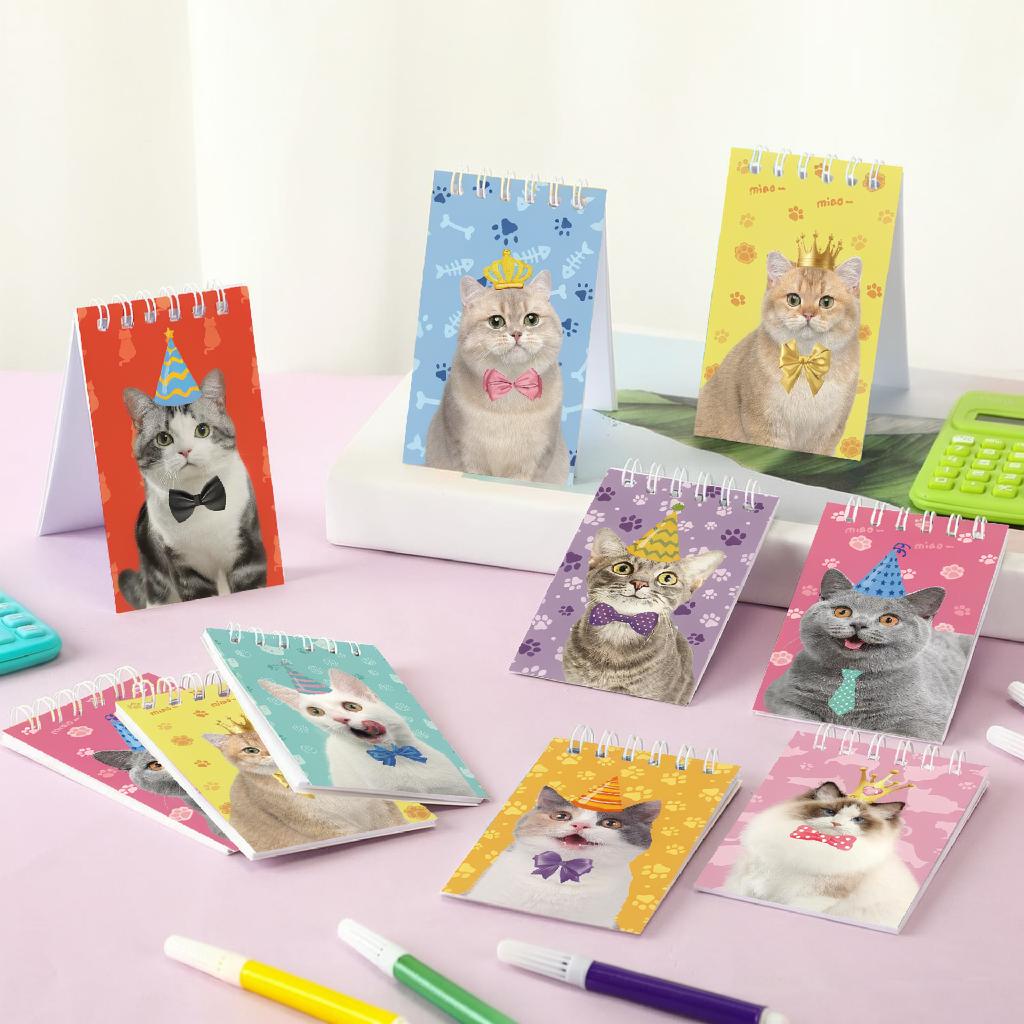 8pcs Cute Animal Spiral Notepad Kawaii Cat Dog Party Hat Memo Pad Tear Off Portable Notebook For School Student