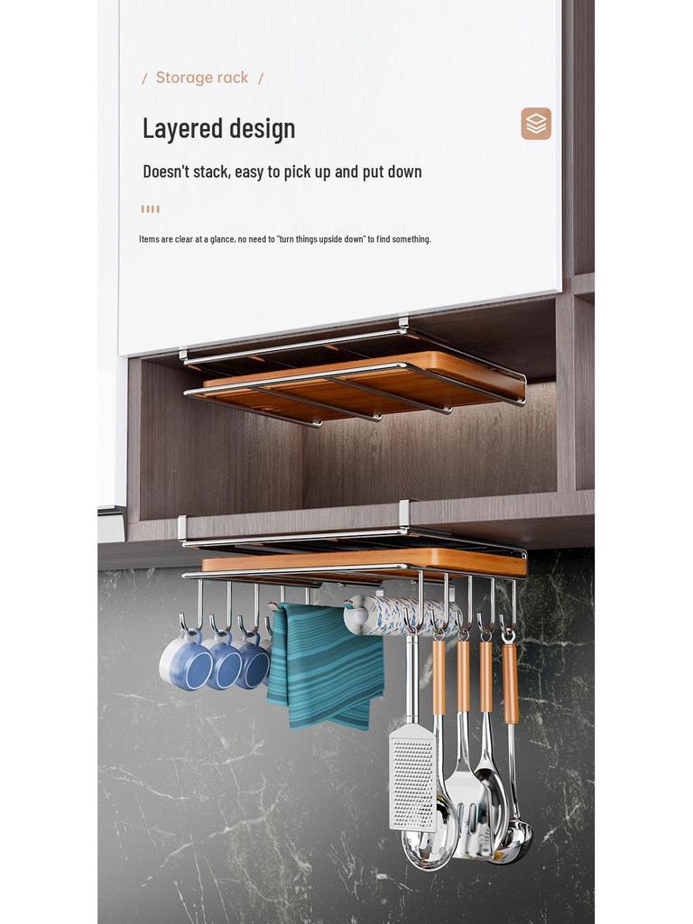Stainless Steel Kitchen Storage Rack: Hanging Organizer with Cabinet Baskets & Paper Towel Holder