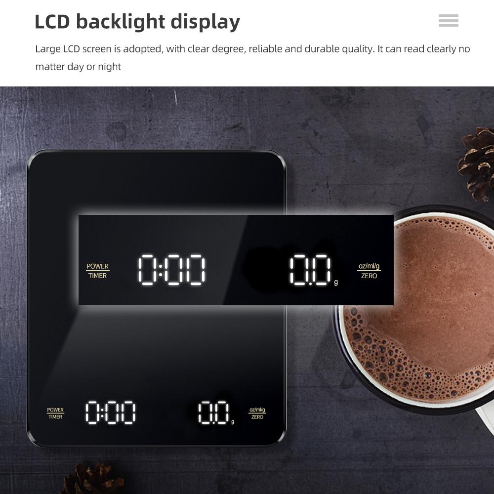 Digital Coffee Scale with Timer 3kg/0.1g Precision Espresso Scales Measuring Tools With USB Rechargeable Kitchen Scales