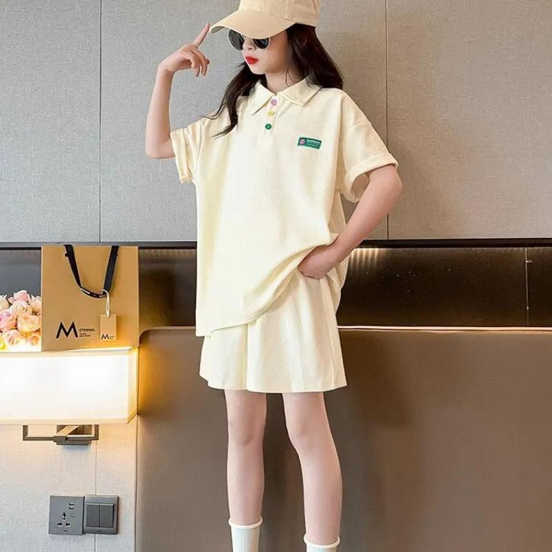 Girls' Summer College Style Set Korean Edition Teenage Girls' Sports and Leisure Short Sleeved T-shirt Shorts Two Piece Set