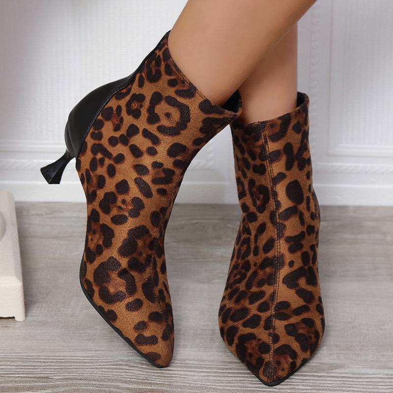 

Леопардовый заостренный носок женские зимние ботильоны замшевые на среднем каблуке сексуальная обувь зимние модные ботинки челси 2024 года трендовый дизайнер Botas Mujer 36