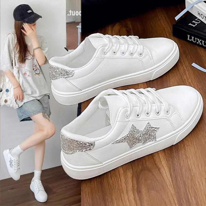 Fashion Women Sneakers New Spring Outdoor Women Flat Sole Shoes with Lace Up Sports Fashion Casual Sneakers Little White Shoes Female