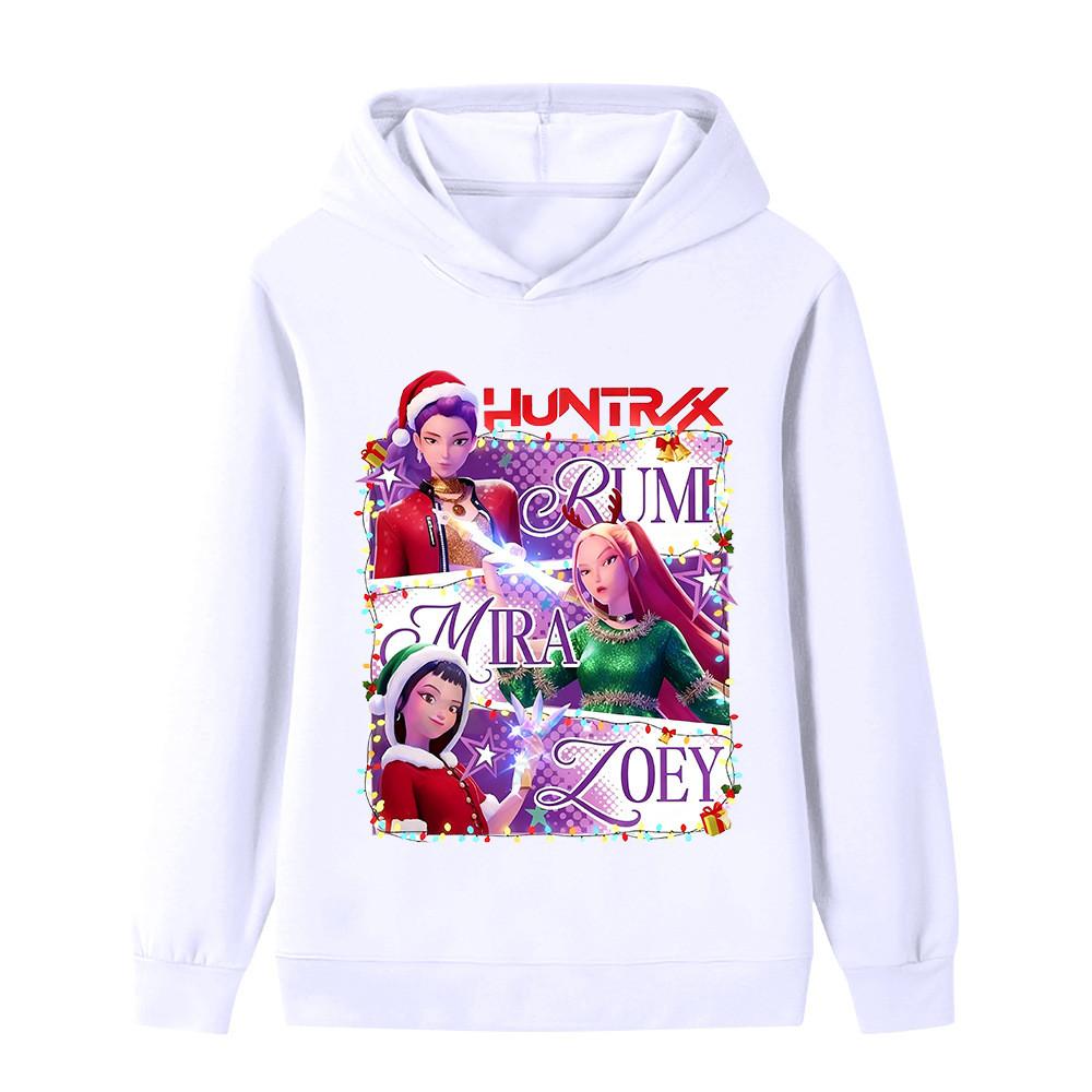 B1265 Kids Boys Girls Christmas New Year Kpop Rumi Zoey Mira Print Long Sleeves Hoodie
