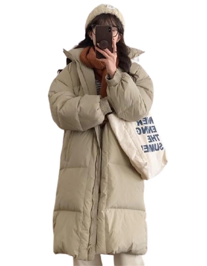 Vasarhely Long Hooded Down Loose Solid Bench Padded Winter Women's Coat, Thick, Fit, Color, Coat, Outdoor, Coat, Wear, Commuting, Fall/Winter (XL,