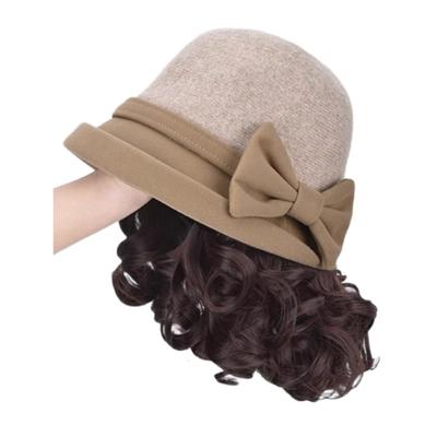 Fluffy Short Curly Hat Wigs Wavy Lady Mommy Hat with Wig Hair Extensions Bow Winter Hat Wig  Women