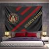Diagonal Black and Red Stripes with "Atlanta United FC" Logo and Text. Patterned Tapestry for Bedroom and Living Room Home Decor