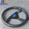 Blue Yellow Stitching Italy Style V1 Steering Wheel Real Leather 14inch 350mm Flat Italy Back Engraving Racing Street Sport