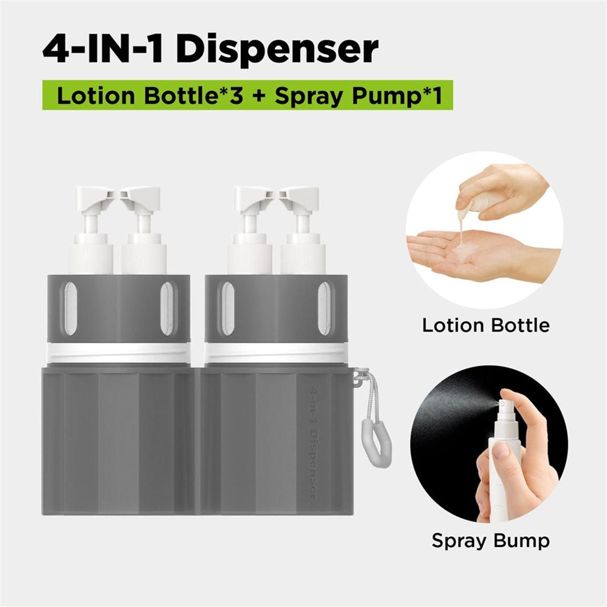 

4in1 Travel Bottles Set, Vacuum Silicone Suction Cup for Smooth Walls, Leak Proof Travel Size Containers Grey China Mainland