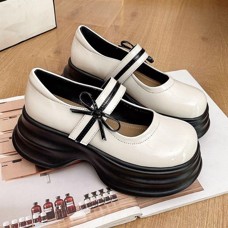 

Женские туфли-лодочки в британском стиле с бантом, весна 2025, новые туфли-маффины с круглым носком, на платформе, на липучке, женские туфли 35