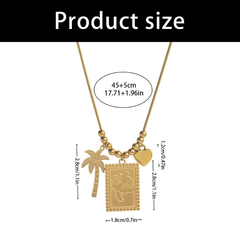 Fashionable Gold Plated Coconut Tree Necklace Stainless Steel Chain With Floral Accent Jewelry For Daily Wear