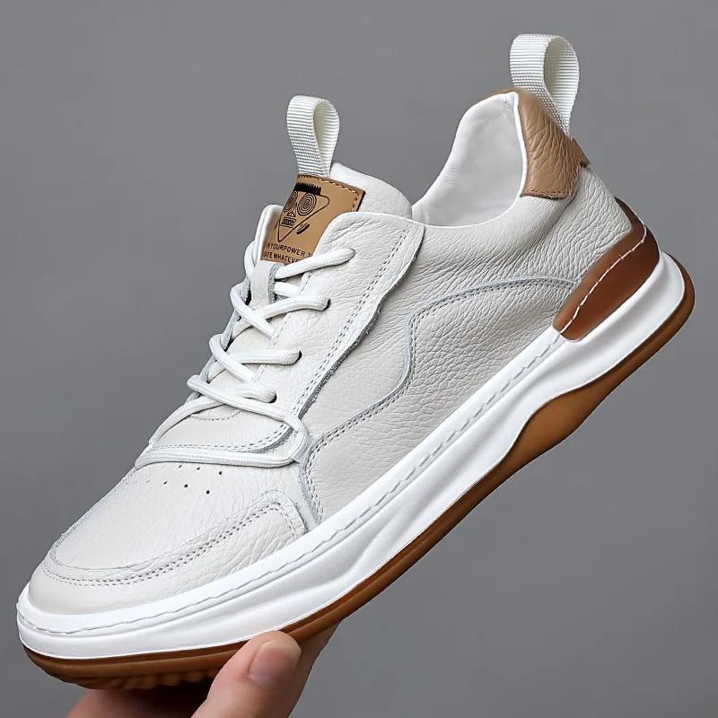 Leather Shoes Men's 2024 Spring and Autumn New Leather Mens Shoe Thick Soled Round Toe Mans Shoe Casual Breathable Shoes Loafers