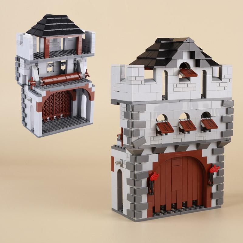 MOC Castelo Medieval Burg Conjunto de Blocos de Construção Furgão Prisional Fogueira Muralha Antiga Forno de Pão Estábulo Igreja Brinquedos de Blocos DIY Presente para Meninos