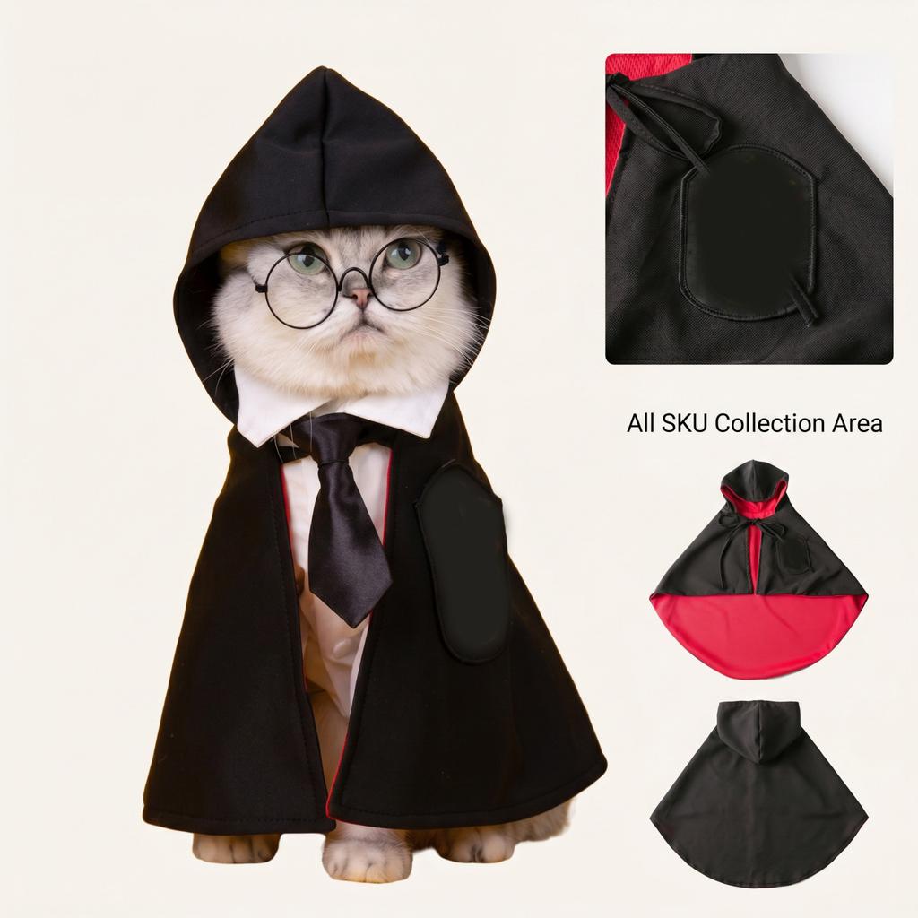 Small Pet Hooded Cape Costume for Cats and Dogs Halloween Academy Party Role Play Outfit