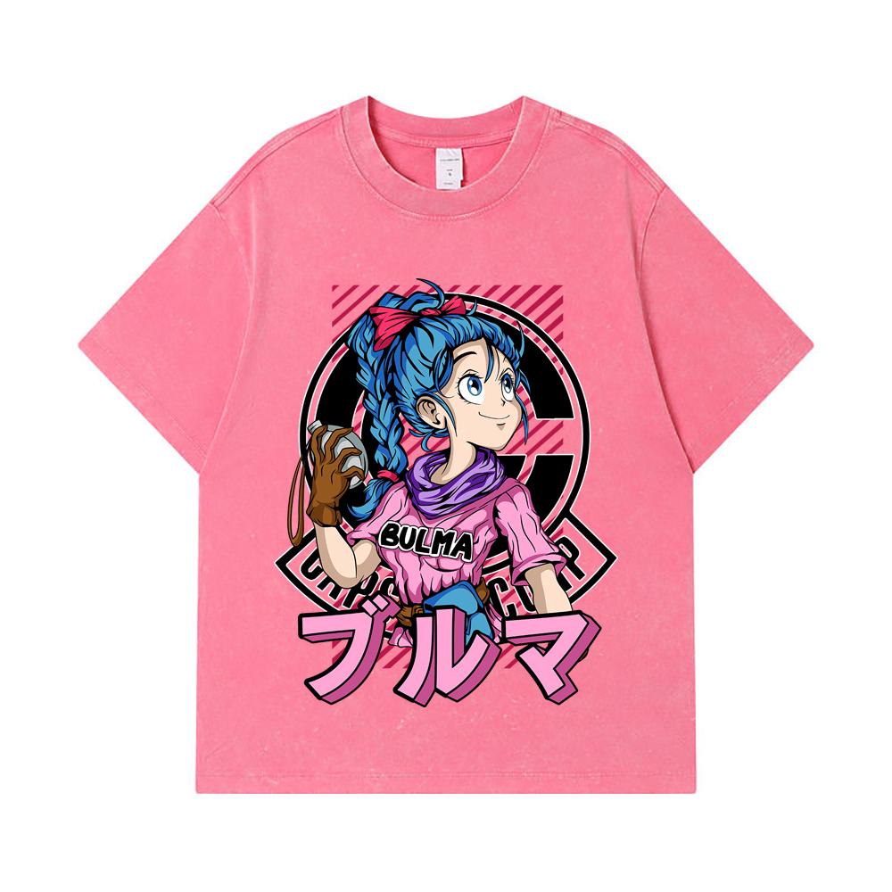 275 GSM Washed T-shirts 100% Cotton Dragon Ball V17 Bulma Print Unisex Heavy Cotton T Shirt