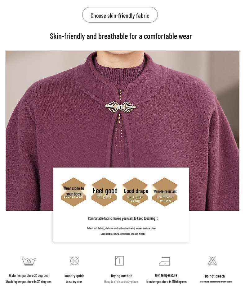 Autumn Knitwear Two-Piece Plus Size Set for Middle-Aged and Elderly Women - Stylish Sweater Outfit for Fashionable Moms & Grandmas.