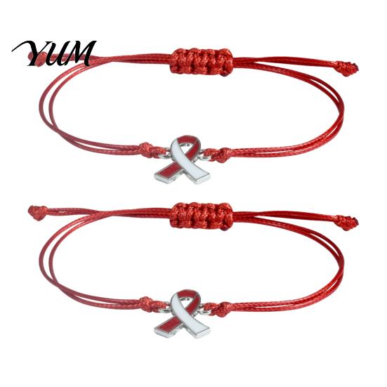 Breast Cancer Awareness Jewelry 2 Pcs Bracelets, Adjustable Braided String Unisex Cord Bracelet Bracelets with Ribbon Charm, Inspirational Gifts