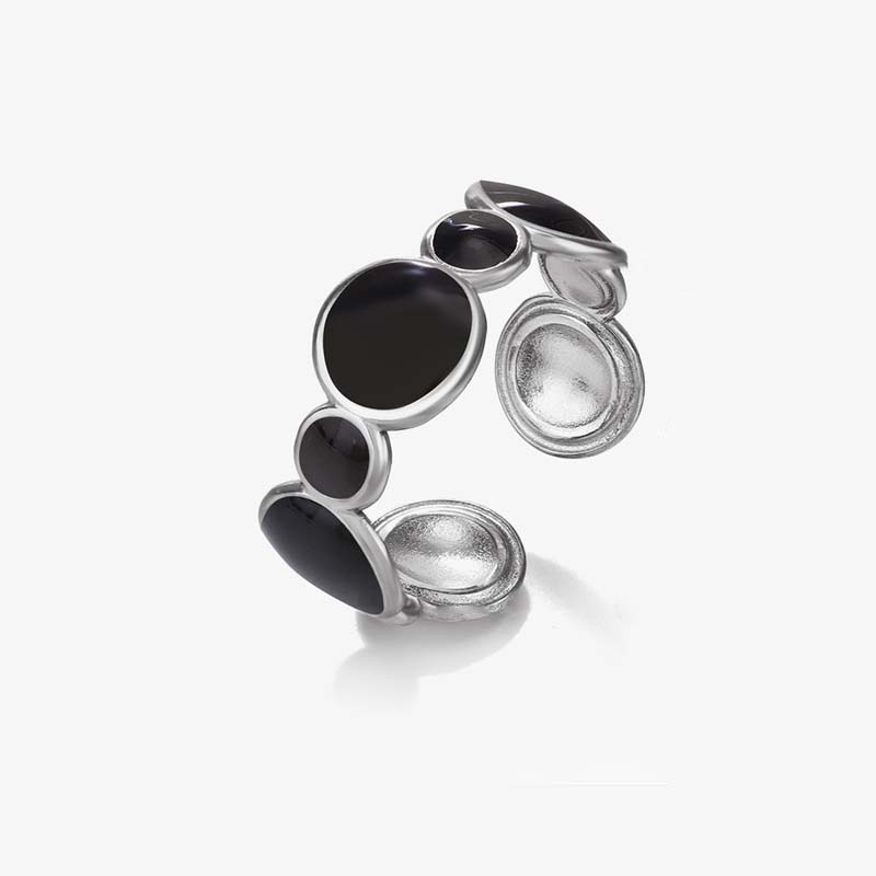 Fashion Stainless Steel Geometric Rings for Women Simple Black Color Dropping Oil Adjustable Rings Wedding Jewelry Gift Bijoux