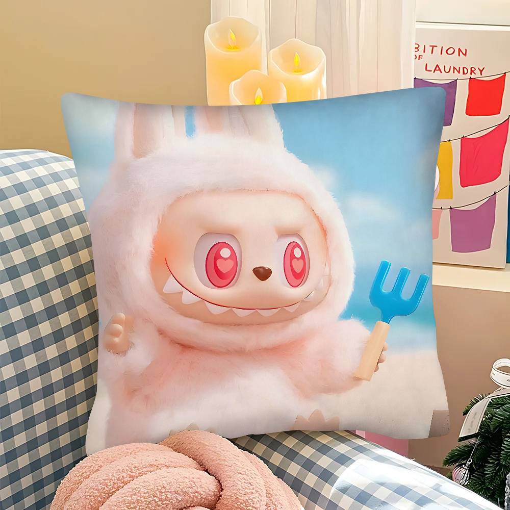Populär Docka Söt Litet Monster L-Labubu M-Mokoko Kuddfodral Fyrkantig Kudde Sovrum Soffa Fritidskomfort Kuddar Bil