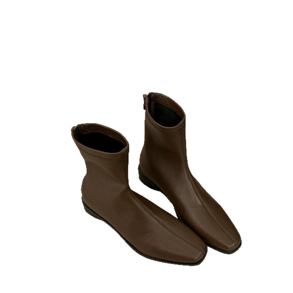 Korean version of square head thick heel rear zipper fashion boots women's new products in autumn and winter 2025 fashion texture comfortable short