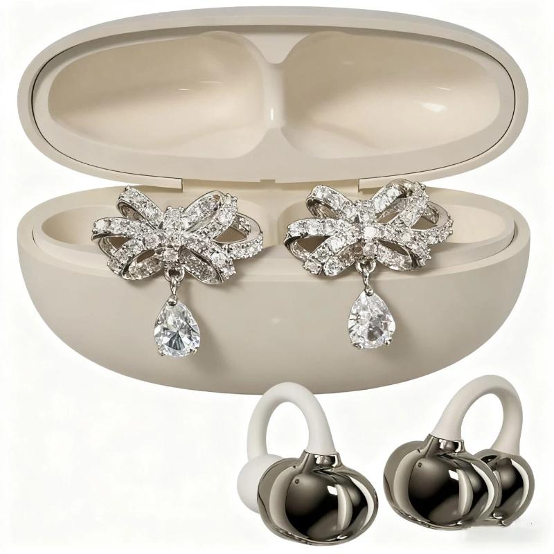 Butterfly Rhinestone Decor Detachable Bluetooth Headset Clip-on Earphone Exquisite Fashion Accessory for Ladies