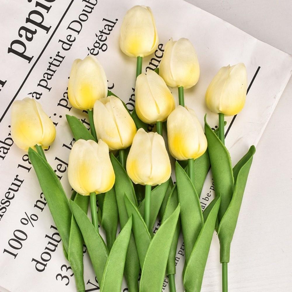 10pcs Artificial Tulips Flower Bouquet Real Touch Long Branch Artificial Tulips Fade-Resistant Tulips Fake Flower Event Decor