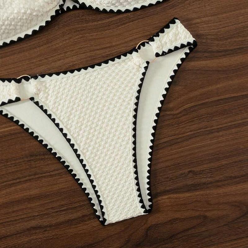 White Swimwear 2 Piece Strapless Swimsuit Women Sexy Bandeau Backless Bikini Set Lace-up Patchwork Beach Bathing Suit 2025 New