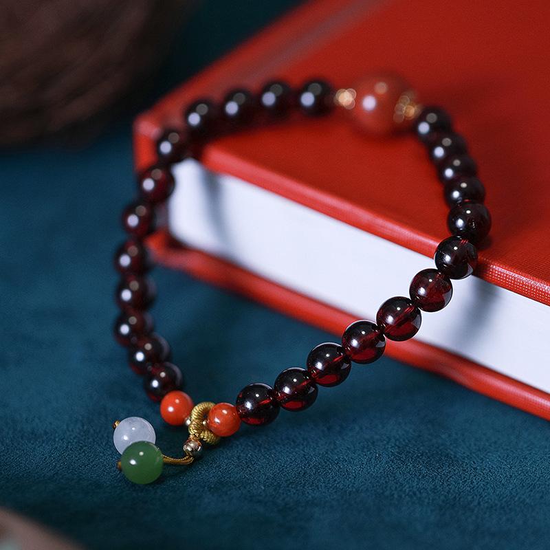 Burgundy Garnet Bracelet Female Niche Design Ethnic Style Natural Hetian Jade Diy Nanhong Bracelet