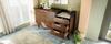 Living Room Chest of Drawers, Oak, Marble-Look Top, Open Shelf + 3 Drawers & Double-Door Cabinet, Solid Wood Legs, Robot Vacuum, H77/W120/D40 cm