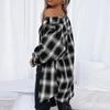 Women's  And Winter Mid-Length Lapel Cardigan Single-Breasted Pocket Plaid Shirt Top