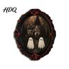 Crow And Ghost Wall Decor Halloween Wooden Refrigerator Magnet Vintage Gothic Fridge Magnets Oval Frame Decorative Soft Magnetic Stickers