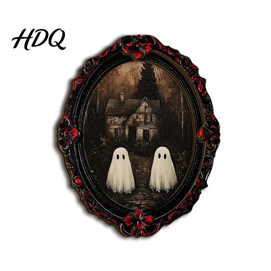Crow And Ghost Wall Decor Halloween Wooden Refrigerator Magnet Vintage Gothic Fridge Magnets Oval Frame Decorative Soft Magnetic Stickers