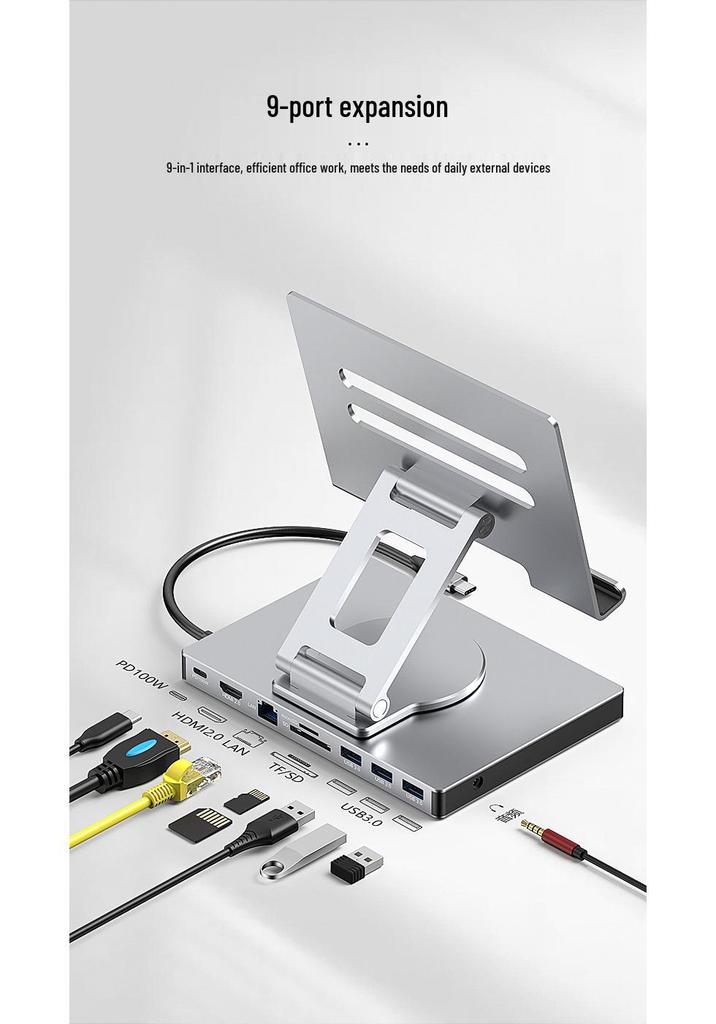 Station d'accueil pour tablette avec HDMI, Ethernet, Hub USB 3.0, Support Rotatif et Pliable