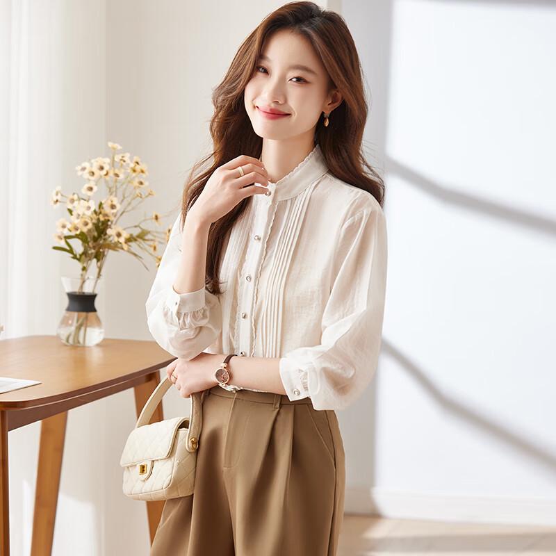 Women's Stand Collar Ruffle Long Sleeve Shirt