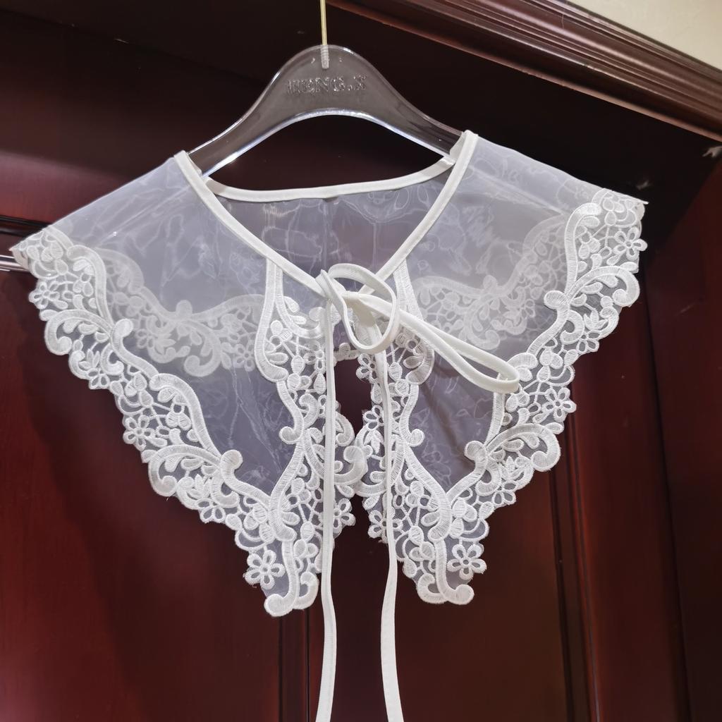 Organza Double Couche Broderie Ordinateur Faux Col à Sangle Nœud Châle Polyvalent Col DIY