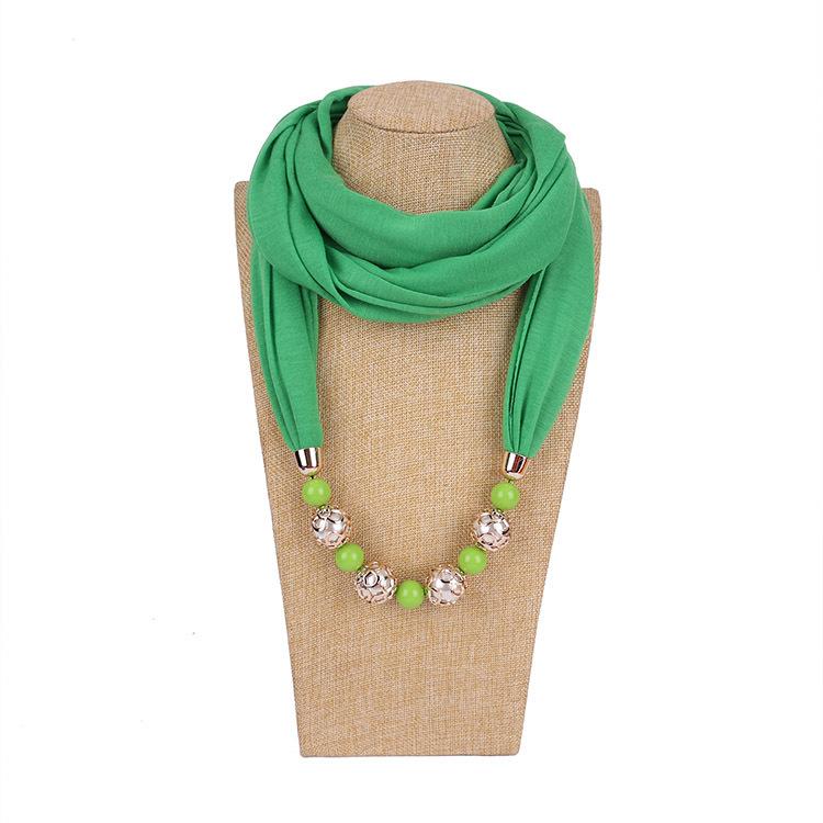 Chic Chiffon Infinity Scarf with Beaded Necklace – Women’s Vibrant Solid Color Fashion Accessory