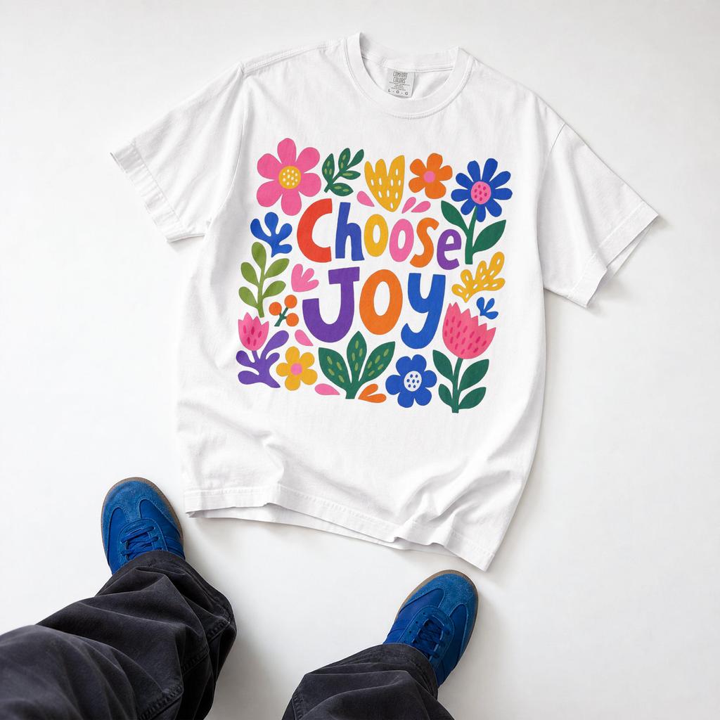 70s Style Floral Boho Shirt, Choose Joy Flowers Shirt, Vintage Washed Comfort Colors, Positive Quote, Mental Health Tee, Gift For Her