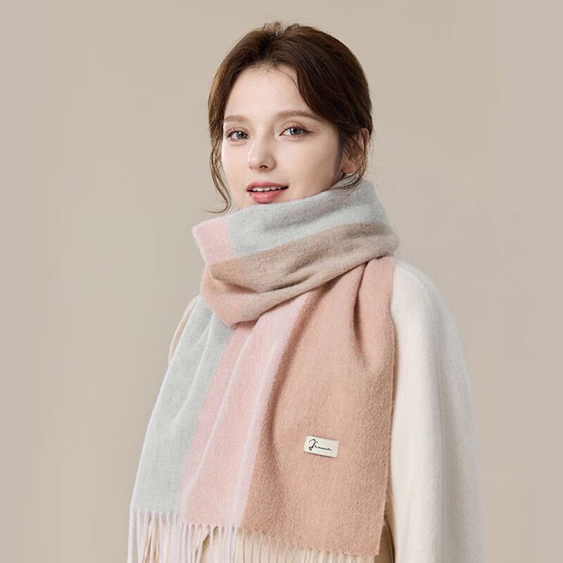 JIUMU Women's Pure Wool Colorblock Knitted Scarf & Shawl