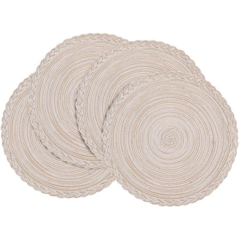 4PCS Round Table Mat Woven Ramie Placemats Anti Slip Dining Table Mats Non-Slip Tableware Bowl Pads Kitchen Drink Cup Coast