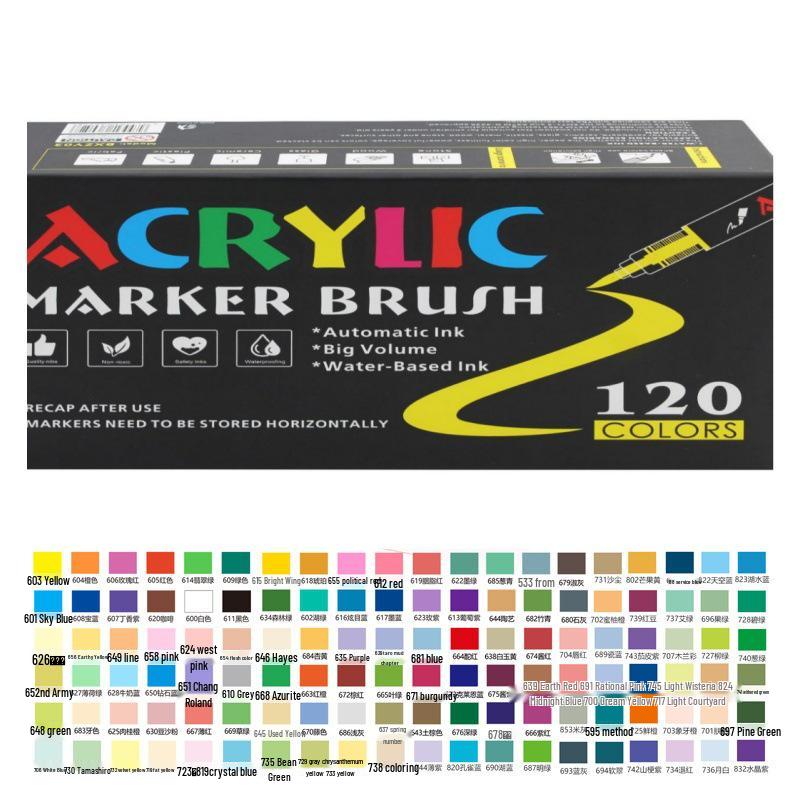 

Акриловый маркер с прямыми чернилами, кисть с мягким наконечником, большая емкость, возможность наслоения, не под давлением.