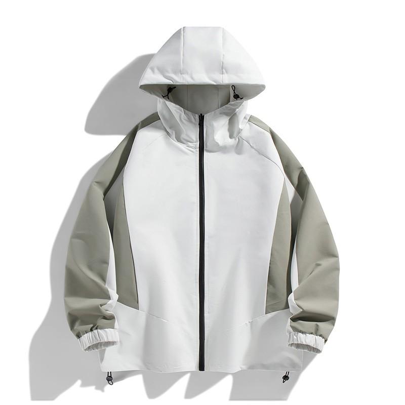 Mens Hooded Jacket Loose Fit Outdoor Casual Workwear Style Dual-Sided Long Sleeve Solid Color