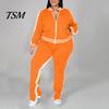 Chic Effen Kleur Trainingspak Ensemble voor Dames 2 Delen/Set Joggingpak Grote Maten Ritssluiting Lange Mouwen Set Sweatsuit met Broek Losse Pasvorm Sport Outfit
